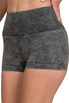 Zenana Ash Black Washed Seamless High Waisted Shorts ASH BLACK