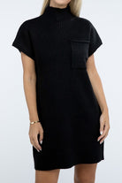 Zenana Mock Neck Short Sleeve Sweater Dress with Pocket in 6 Colors! BLACK ZENANA