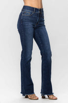 Judy Blue Jenna Dark Washed Frayed Hem Bootcut Jeans Trendsi