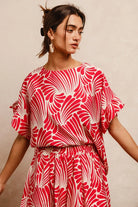 BiBi Print Woven Ruffled Sleeves Blouse