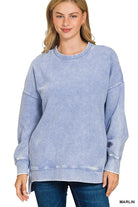 Zenana Marlin Acid Washed Double Ribbed Hi-low Sweatshirt
