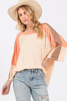 SAGE + FIG Honey Color Block Curved Hem T-Shirt Trendsi