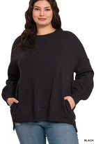 Zenana Black Fleece Hi-low Boyfriend Sweatshirts with Pockets
