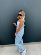 PREORDER: Blakely Blue Stripe Britte Romper Overalls Womens