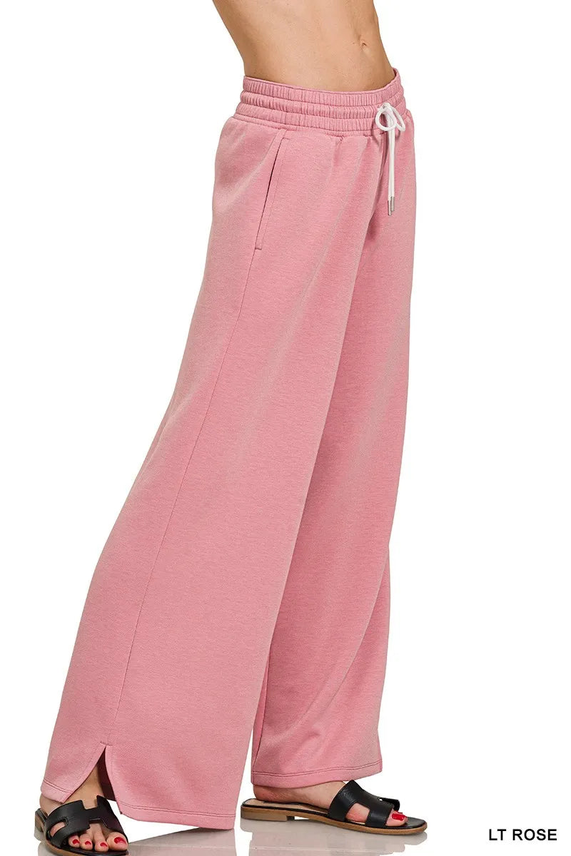 Zenana Wide Leg Light Rose Scuba Drawstring Pants