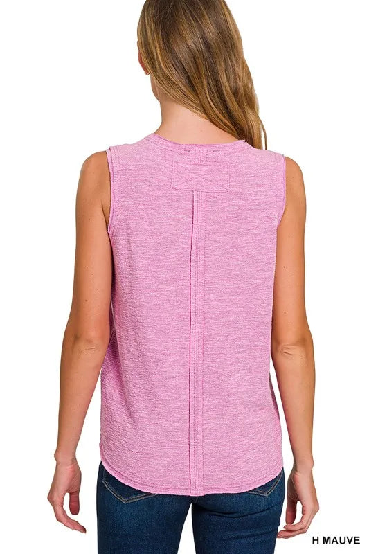 Zenana Heather Mauve Cotton Slub Tank & Pants Set