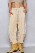 POL Apricot Contrast Lace Overlay Pocket Patch Thermal Knit Joggers APRICOT