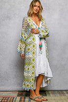 POL Scalloped Edge Open Front Crochet Cardigan with Colorful Stripe Pattern