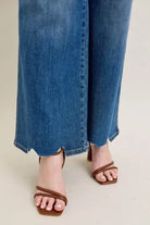 Judy Blue Medium Washed High Waist Tummy Control Chew Hem Destroyed Wide Jeans