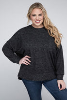 Zenana Plus Size Brushed Melange Drop Shoulder Sweater ZENANA