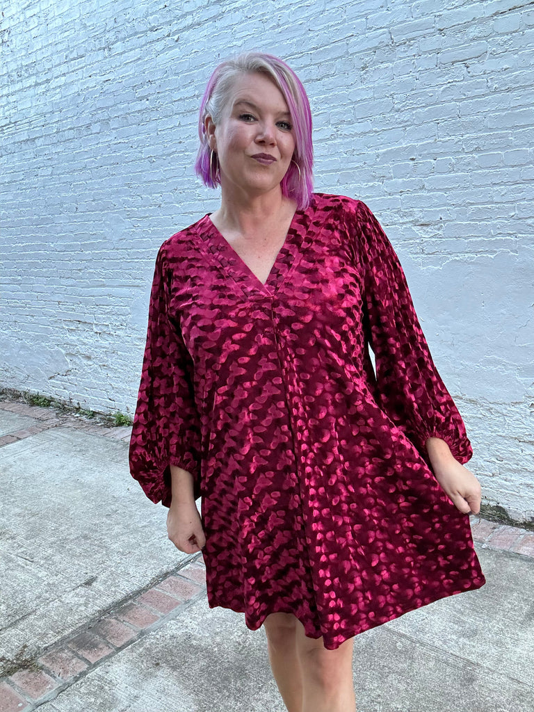Jodifl Regal Radiance V-Neck Red Velvet Textured Dress Ave Shops