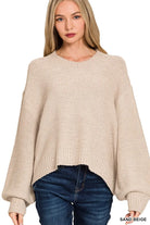 Zenana Sand Beige Oversized Balloon Sleeve Sweater