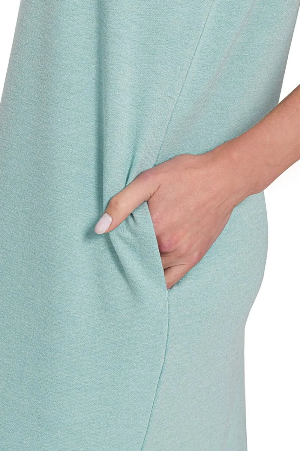 Zenana Dusty Teal French Terry Sleeveless Round Neck Midi Dress