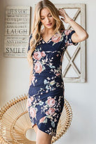 Heimish Navy Ruched Floral Asymmetrical Mini Dress