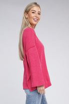 ZENANA Ribbed Brushed Melange Hacci Henley Sweater ZENANA