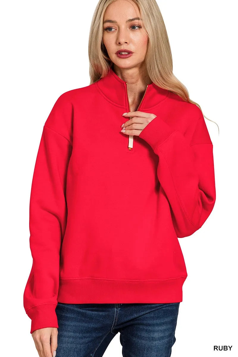 Zenana Ruby Fleece Half Zip Sweatshirt