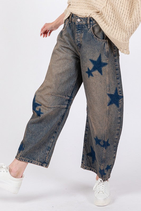 SAGE + FIG Star Wide Leg Jeans with Pockets Jeans