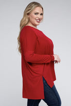 Zenana Plus Size Dolman Sleeve V-Neck Side Slit Hi-Low Hem Top ZENANA