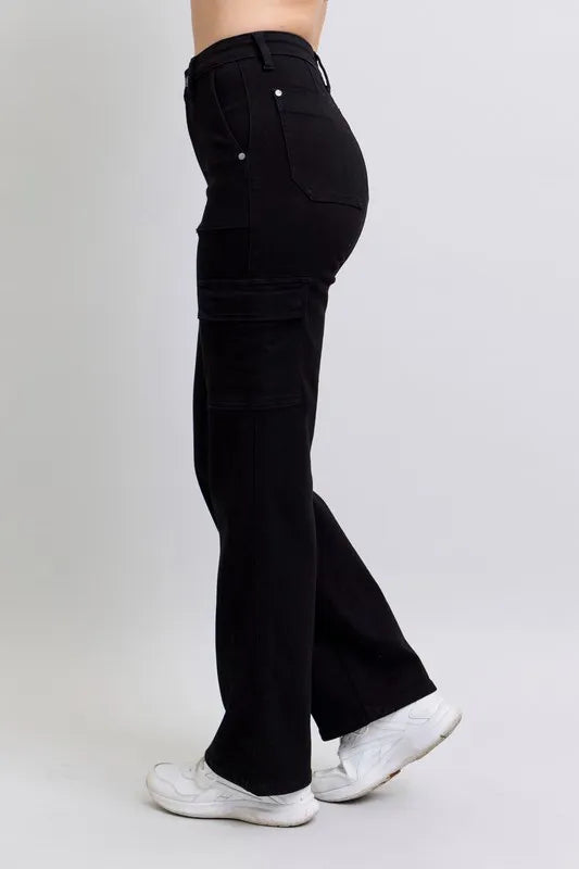 Judy Blue Black High Waisted Cargo Wide Leg Jeans