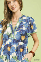 Umgee Tropical Floral V-Neck Flutter Sleeve Tiered Midi Dress