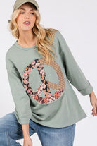 SAGE + FIG Sage Floral Peace Patch Round Neck Top Sage