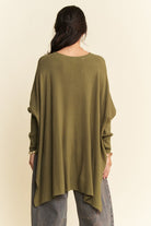 Davi & Dani Olive High-Low Side Slit Batwing Sleeve Top