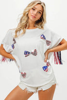 BiBi American Flag Sequin Ribbon T-Shirt OFF WHITE