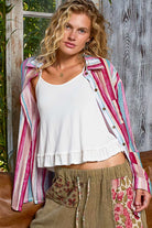 POL Pink Multi Striped Button-Down Oversized Shirt