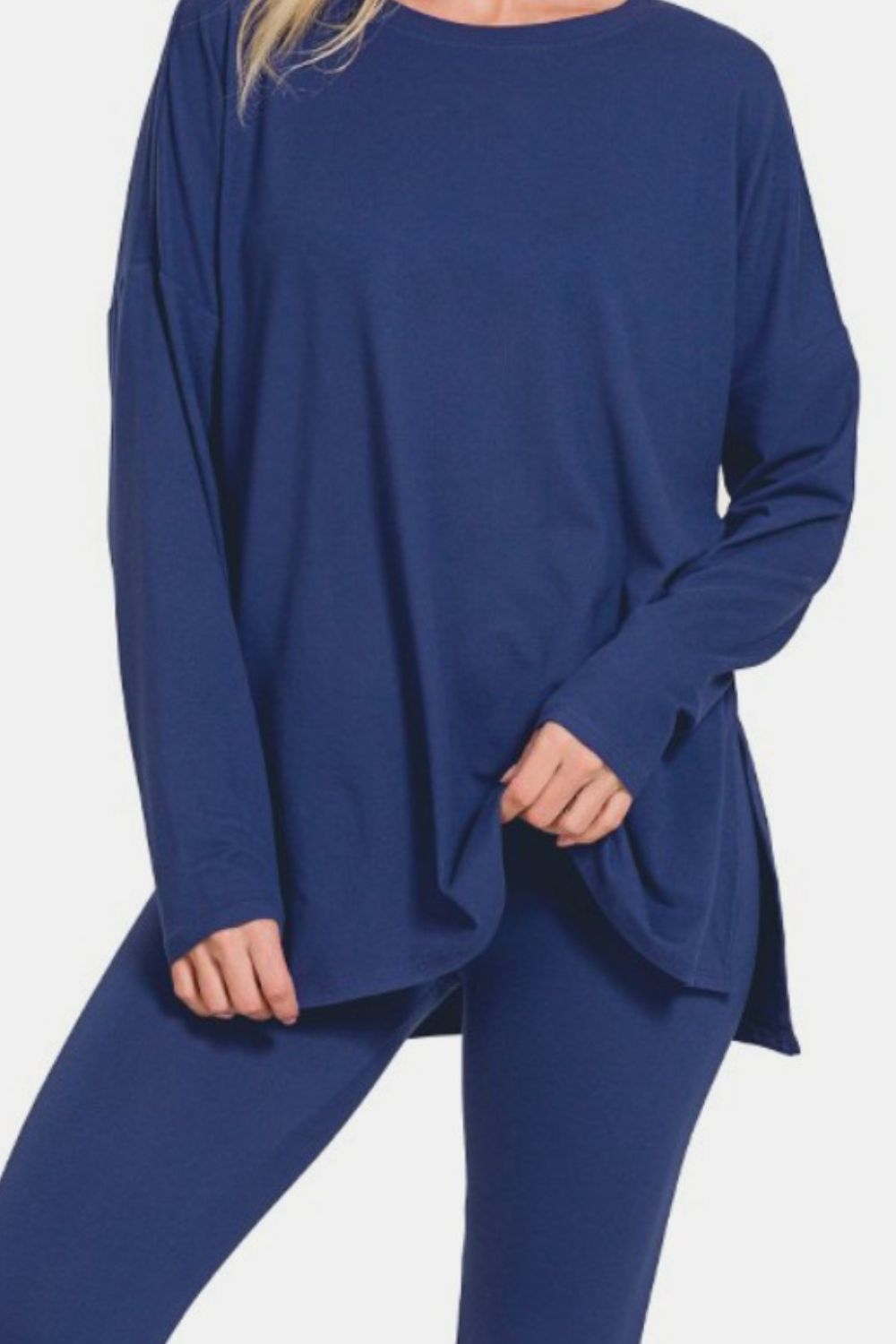 Zenana Navy Brushed Microfiber Top and Leggings Lounge Set Trendsi