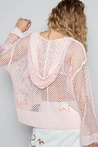 POL Blush Pink Star Openwork Long Sleeve Hooded Knit Cover Up