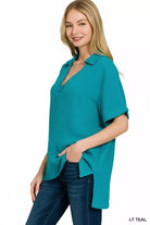 Zenana Double Gauze Short Sleeve High-Low Top