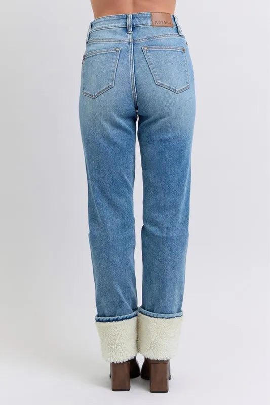 Judy Blue High Waisted Shearling Cuff Straight