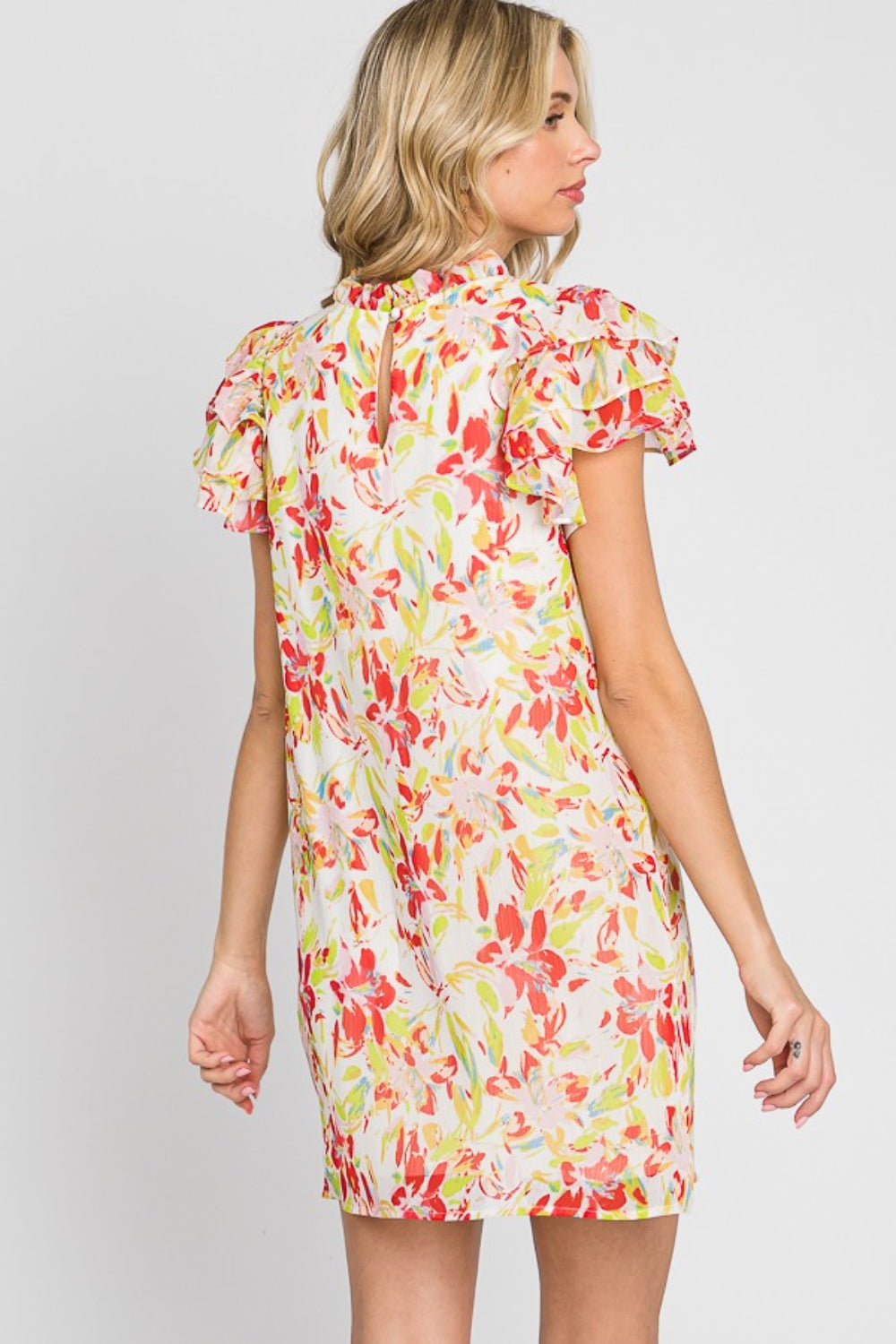GeeGee Floral Short Sleeve Mini Dress Trendsi