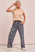 BiBi Washed Floral Print Wide Leg Jeans