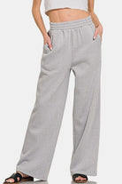 Zenana Round Fleece Neck Raglan Sleeve Top and Elastic Waist Pants Set in Gray Loungewear