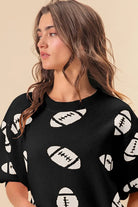 BiBi Black & Ivory Football Pattern Short Sleeve Sweater