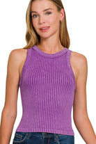 Zenana Violet Ribbed Washed Seamless Tank Top VIOLET