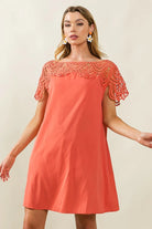 BiBi Apricot Crochet Lace Yoke Detailed Wrinkled Dress