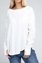 Zenana Cotton Raglan Sleeve Thumbhole Top WHITE ZENANA