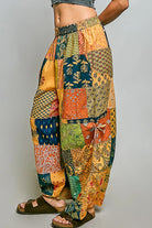 POL Honey Multi Printed Patchwork Wide Leg Pants with Adjustable Side Drawstring