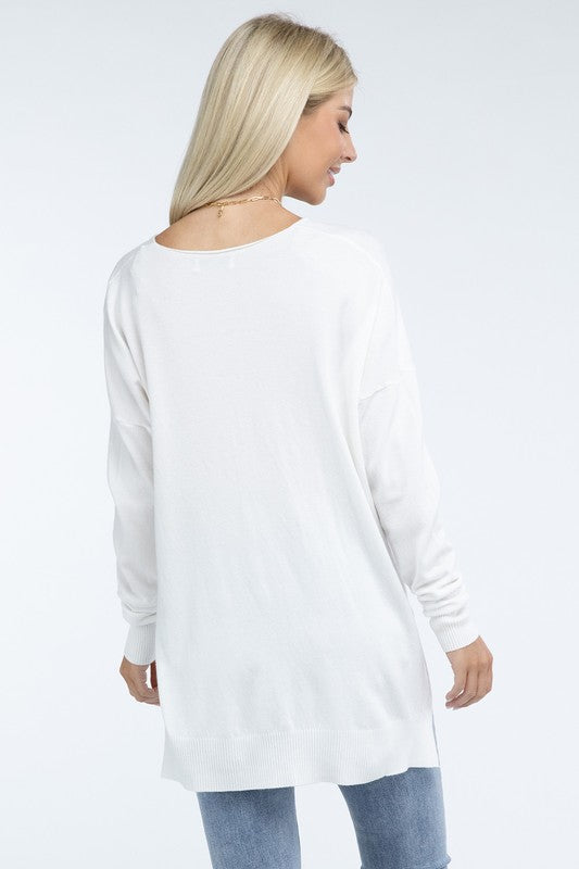 Zenana Hi-Low Hem Front Seam Sweater in 5 Colors ZENANA