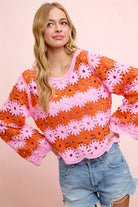 BiBi Pink Flower Crochet Knit Top