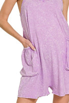 Zenana Bright Lavender Acid Crinkle Washed Spaghetti Strap Romper