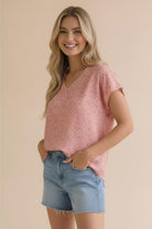 Haptics Coral Bloom Floral Stripe V-Neck Top