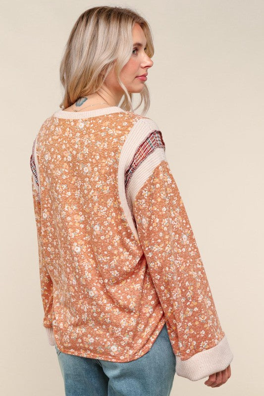 Haptics Flower Fields Oversized Cotton Tri Blend Floral Top