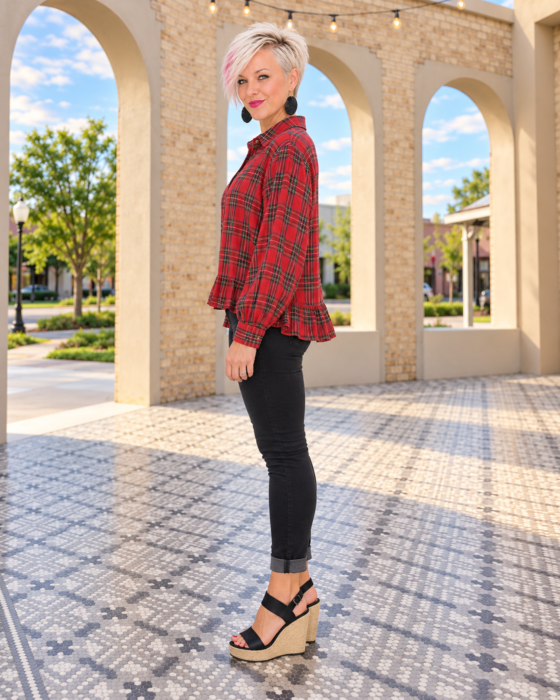 Ruffle the Rules Plaid Flannel Top in Red