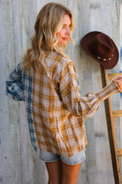 And The Why Turquoise/Yellow Plaid Smocked Sleeve Frill Detail Top