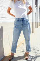 Judy Blue High-Rise Boyfriend Cuffed Hem Star Pocket Jeans