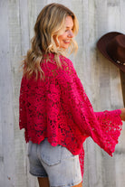And The Why Fuchsia Crochet Front Tie Bell Sleeve Cardigan