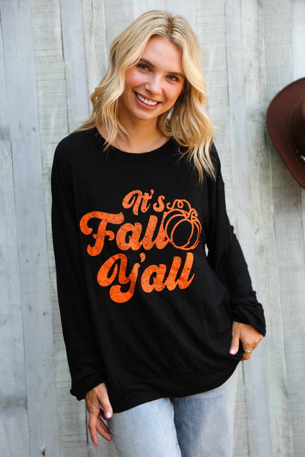BiBi It's Fall Y'all Pocketed Black Pullover